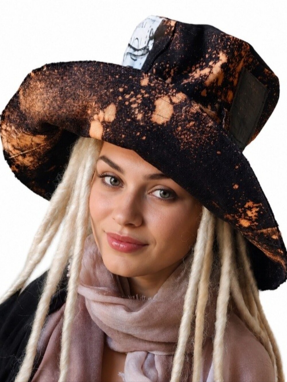 Designer Top Hat Upcycled Raw Wide-Brim Patched Rustic Artisan Hat